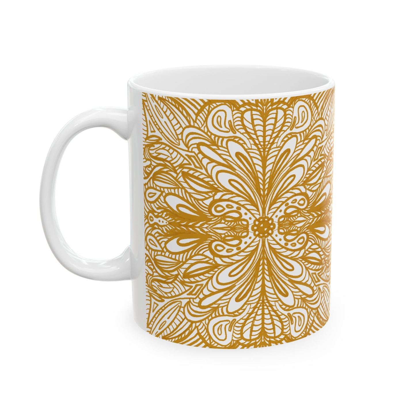 Ceramic Mug , Aurea Organic Mandala, Petals Sacred Portal Design