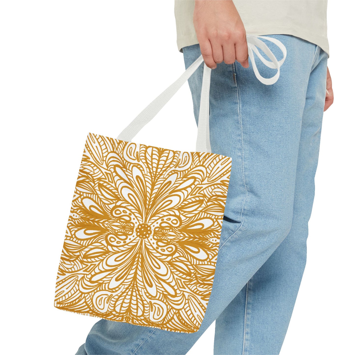 Tote Bag Aurea White - Organic material - Original Mandala Hand Designed
