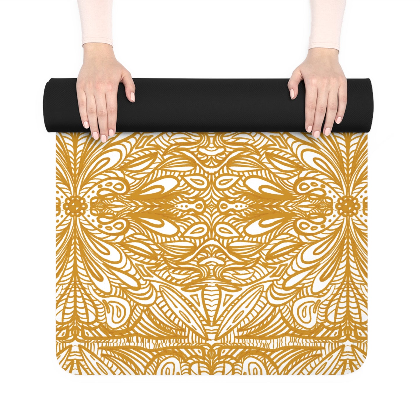 Aurea white Rubber Yoga Mat with Beautiful Pattern mandalas, Eco-Friendly Mat for Home Fitness, Meditation, Gift for Yoga Lovers, Perfect for Classes