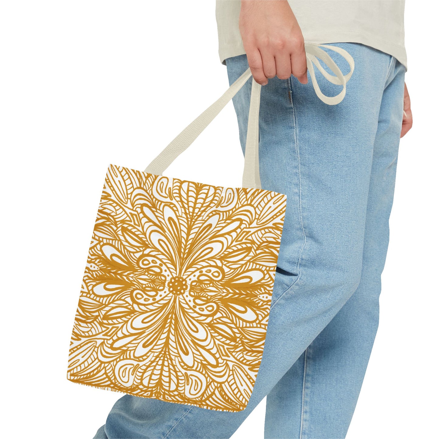 Tote Bag Aurea White - Organic material - Original Mandala Hand Designed