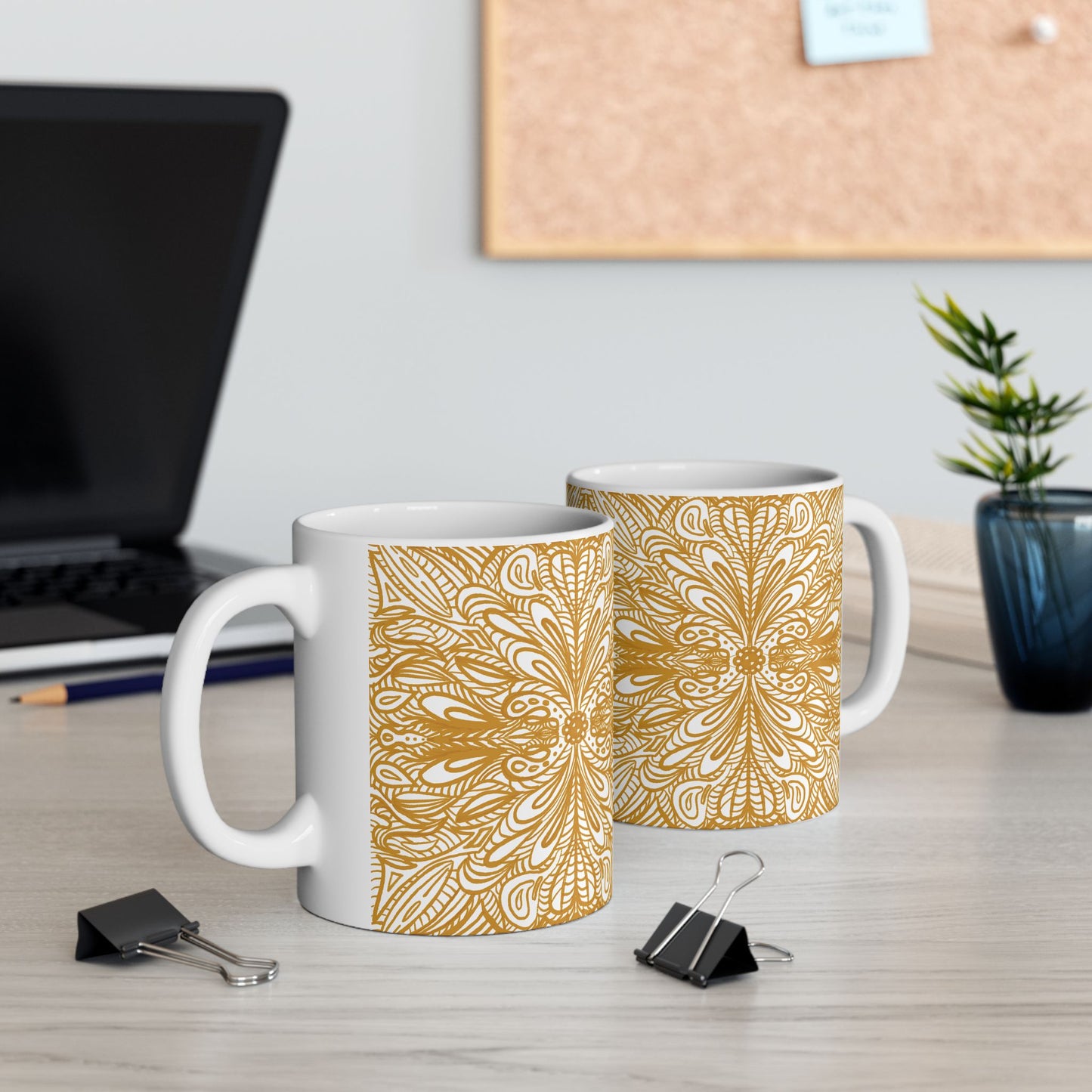 Ceramic Mug , Aurea Organic Mandala, Petals Sacred Portal Design