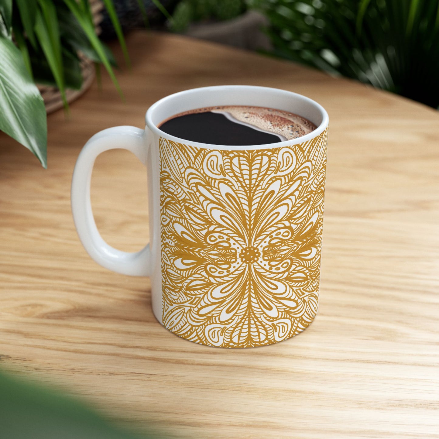 Ceramic Mug , Aurea Organic Mandala, Petals Sacred Portal Design