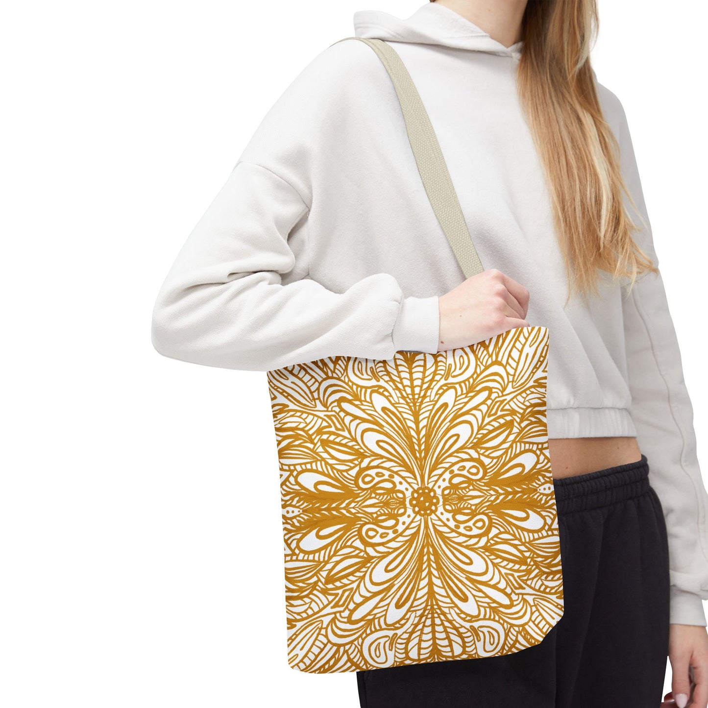 Tote Bag Aurea White - Organic material - Original Mandala Hand Designed