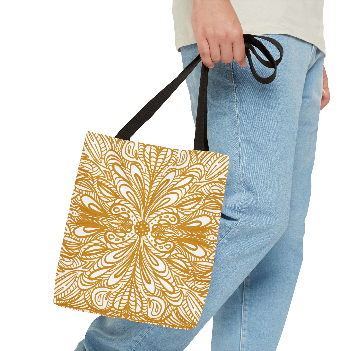 Tote Bag Aurea White - Organic material - Original Mandala Hand Designed