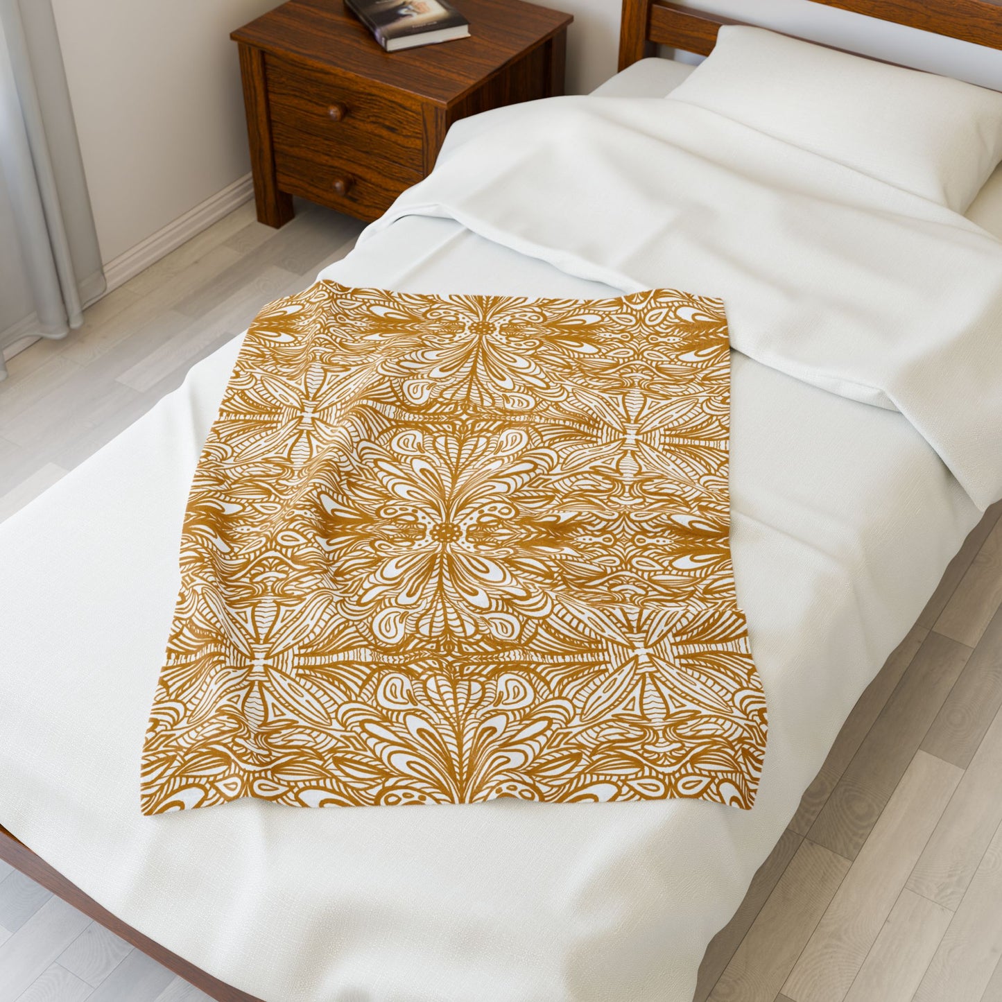 Velveteen Plush Blanket - Tote Bag Aurea White - Original Mandala Hand Designed