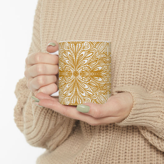 Ceramic Mug , Aurea Organic Mandala, Petals Sacred Portal Design