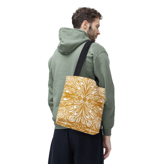 Tote Bag Aurea White - Organic material -  Original Mandala Hand Designed