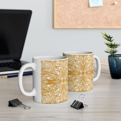 Ceramic Mug , Aurea Organic Mandala, Petals Sacred Portal Design