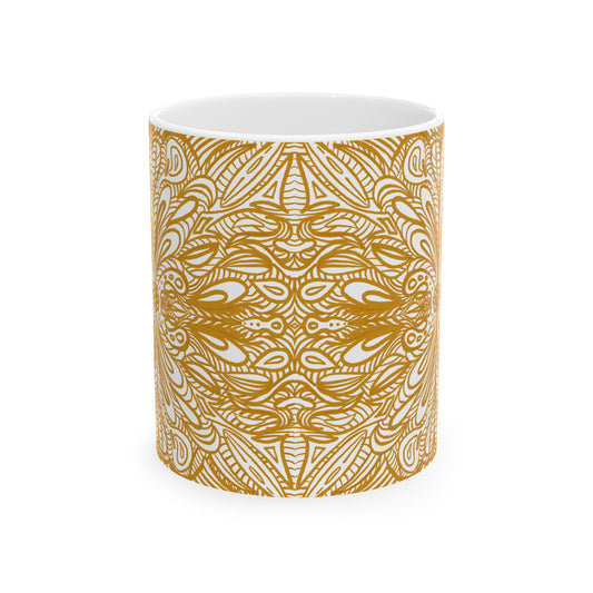 Ceramic Mug , Aurea Organic Mandala, Petals Sacred Portal Design
