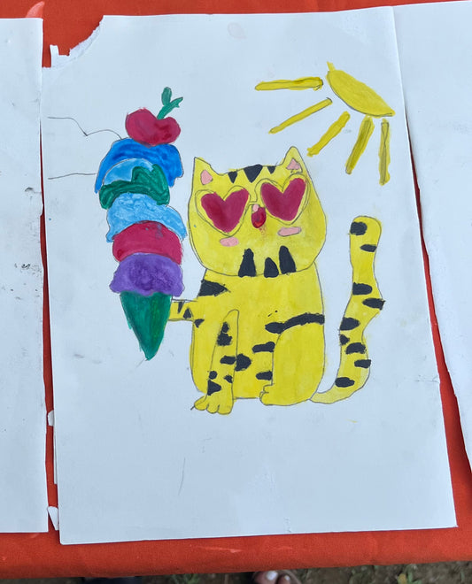 Funny Cat Coloring Page – Heart-Shaped Glasses & Gigantic Ice Cream | Printable Digital Download